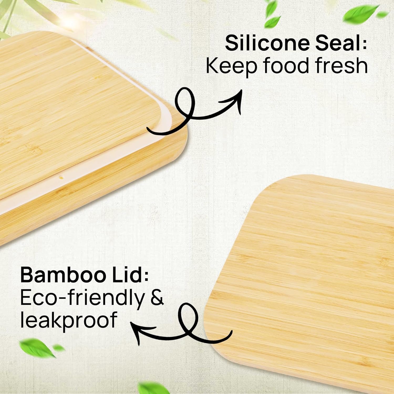 Vtopmart Glass Food Storage Containers with Bamboo Lids, 4 Pack Meal Prep Glass Containers Bento Lunch Box, Safe for Microwave, Oven, Freezer and Dishwasher, BPA Free