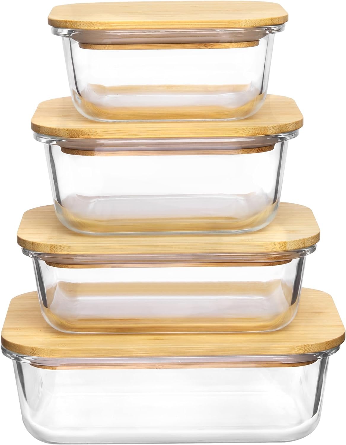 Vtopmart Glass Food Storage Containers with Bamboo Lids, 4 Pack Meal Prep Glass Containers Bento Lunch Box, Safe for Microwave, Oven, Freezer and Dishwasher, BPA Free