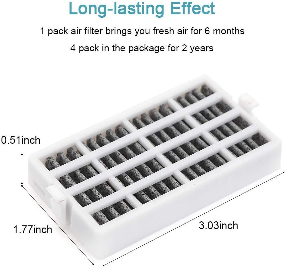 W10311524 4 Pack Air Filter Replacement for Whirlpool Refrigerator 2319308, W10335147, W10335147A, W10335147, W10315189, 1876318, AIR1, AP4538127, AH2580853, EA2580853, PS2580853