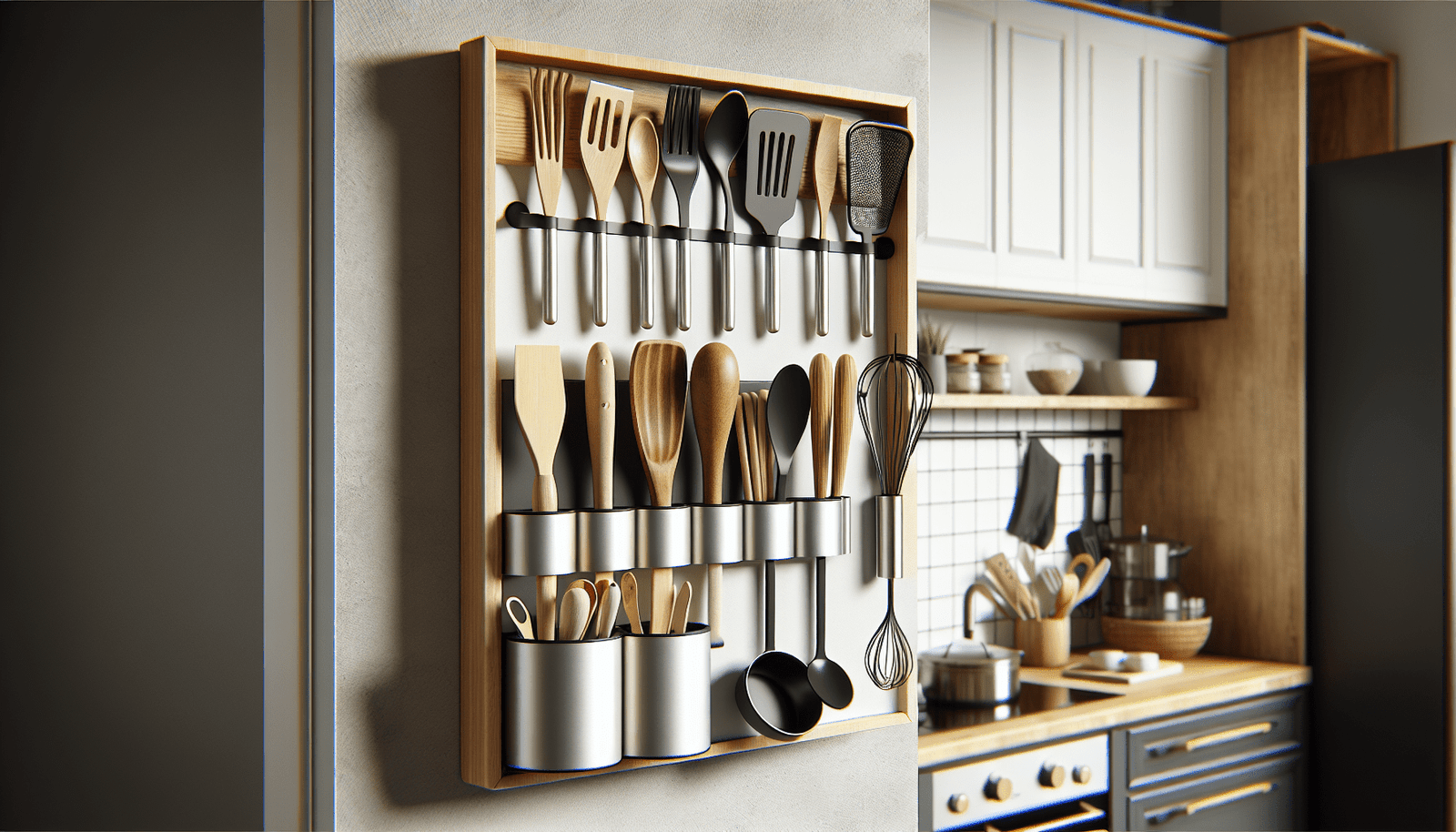 Wallniture Lyon 31.5 Wall Mount Kitchen Utensil Holder With 10 S Hooks For Hanging Pots and Pans Set