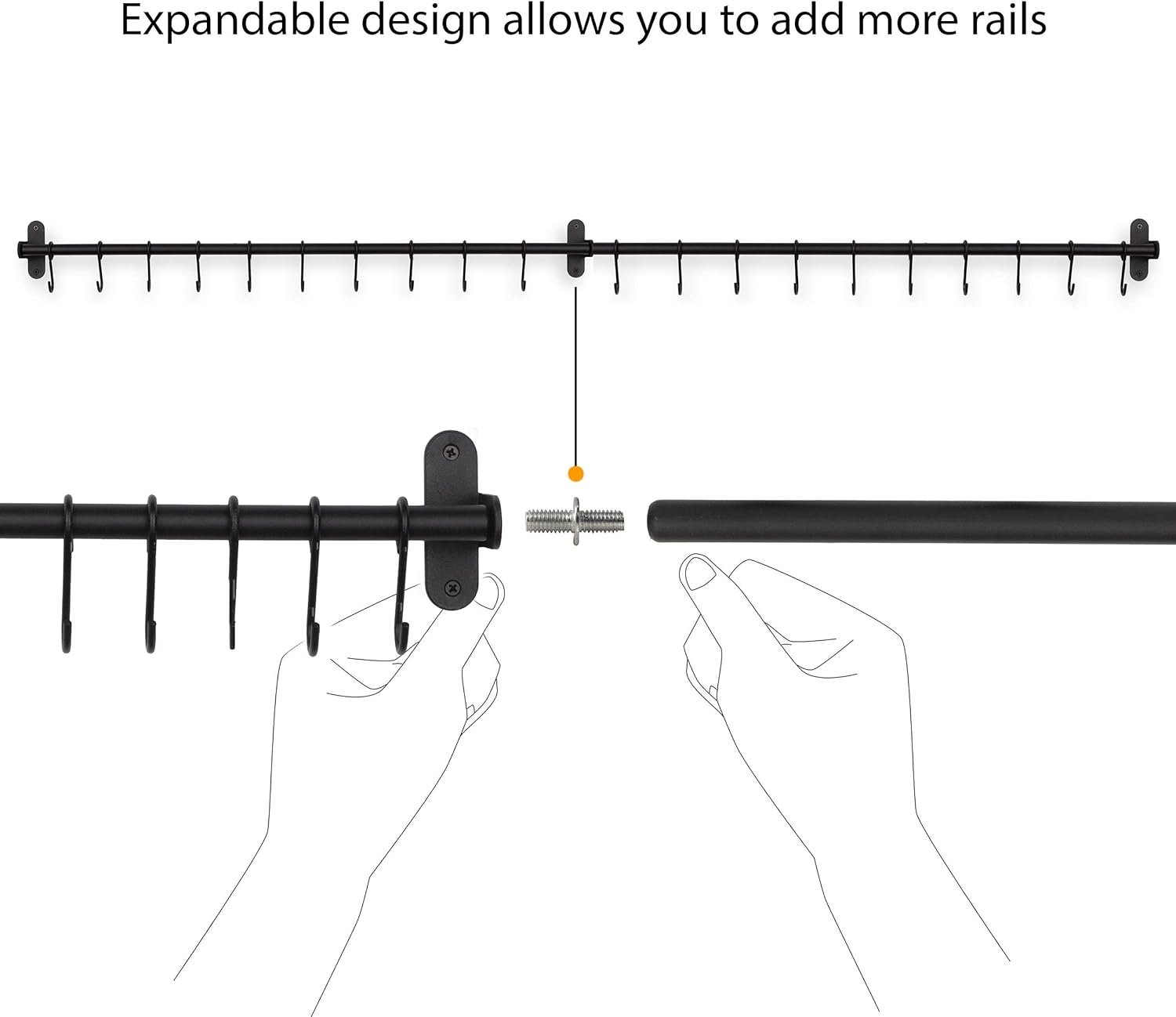 Wallniture Lyon Kitchen Rail with 10 Utensil Holder S Hooks for Hanging Kitchen Utensils Set and Cookware, 17 Frosty Black