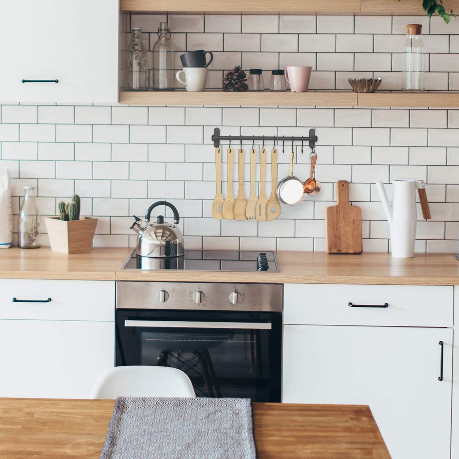 Wallniture Lyon Kitchen Rail with 10 Utensil Holder S Hooks for Hanging Kitchen Utensils Set and Cookware, 17 Frosty Black