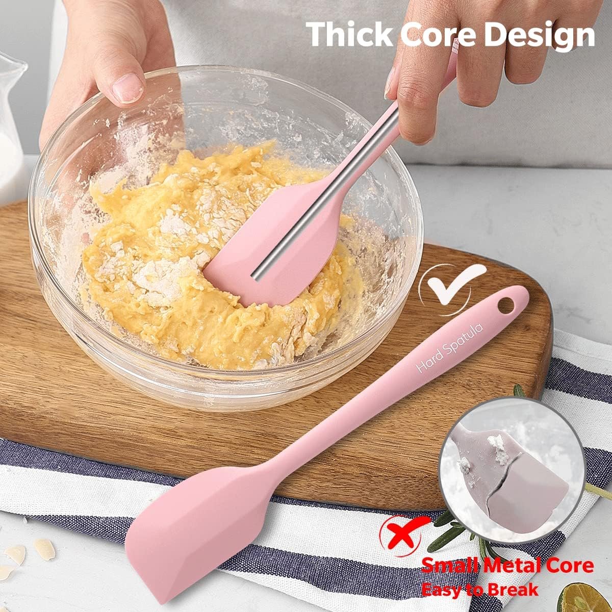 Wanbasion 5 Piece Silicone Spatula Set Heat Resistant, Colorful Rubber Baking Spatula Set, Kitchen Spatula Set Dishwasher Safe for Nonstick Cookware Cooking Mixing