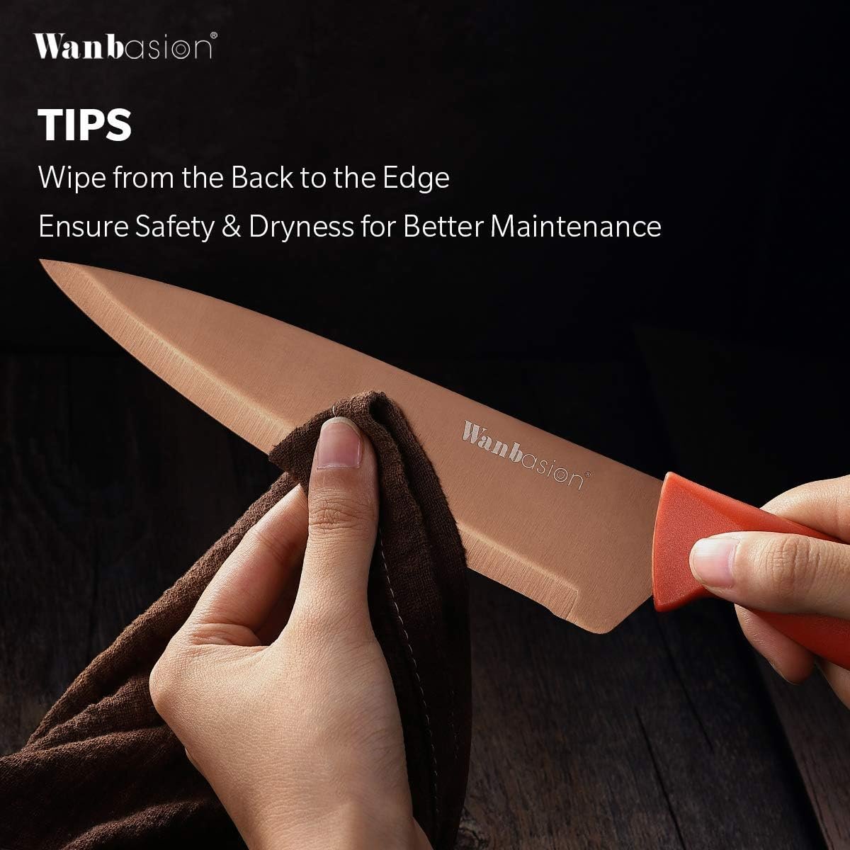 Wanbasion Black Professional Kitchen Knife Chef Set, Stainless Steel, Dishwasher Safe with Sheathes