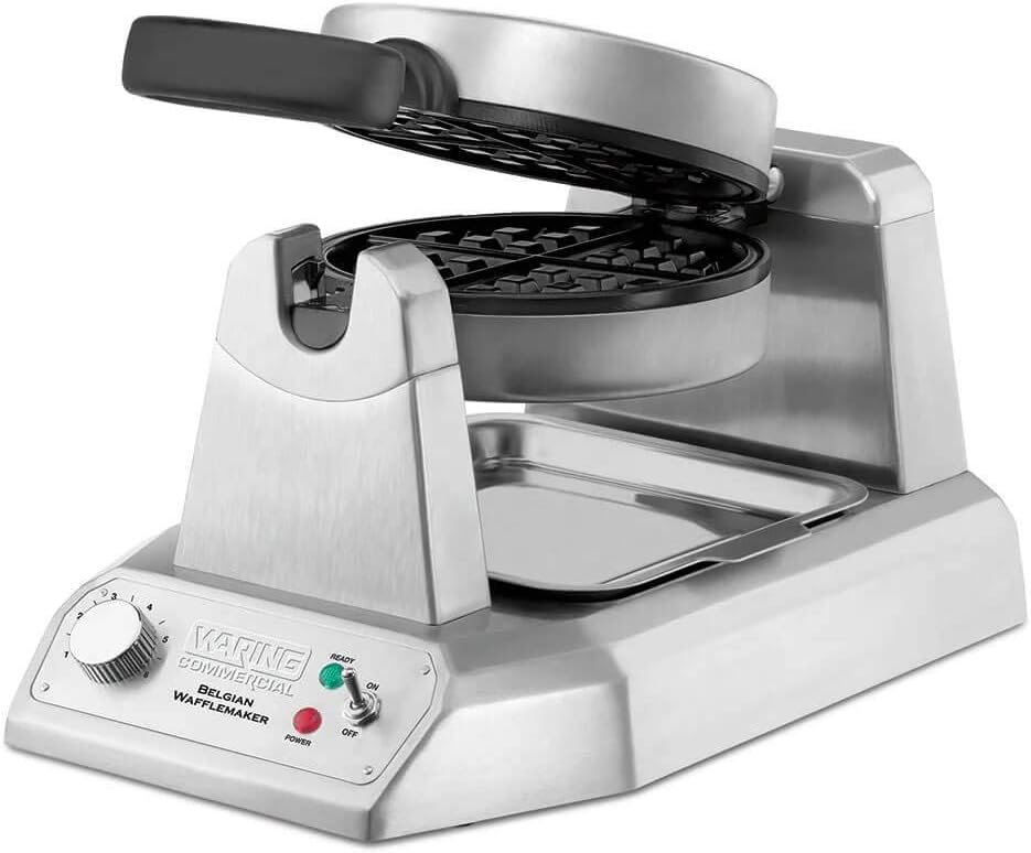 Waring Commercial WW180X Heavy Duty Single Belgian Waffle Maker, Coated Non Stick Cooking Plates, Produces 25 waffles per hour, 120V, 1200W, 5-15 Phase Plug, Silver, 12.5 x 17.88 x 10.5 inches