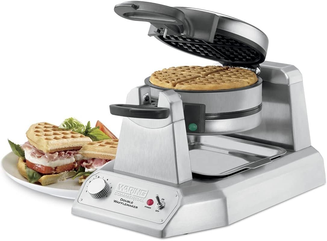 Waring Commercial WW180X Heavy Duty Single Belgian Waffle Maker, Coated Non Stick Cooking Plates, Produces 25 waffles per hour, 120V, 1200W, 5-15 Phase Plug, Silver, 12.5 x 17.88 x 10.5 inches