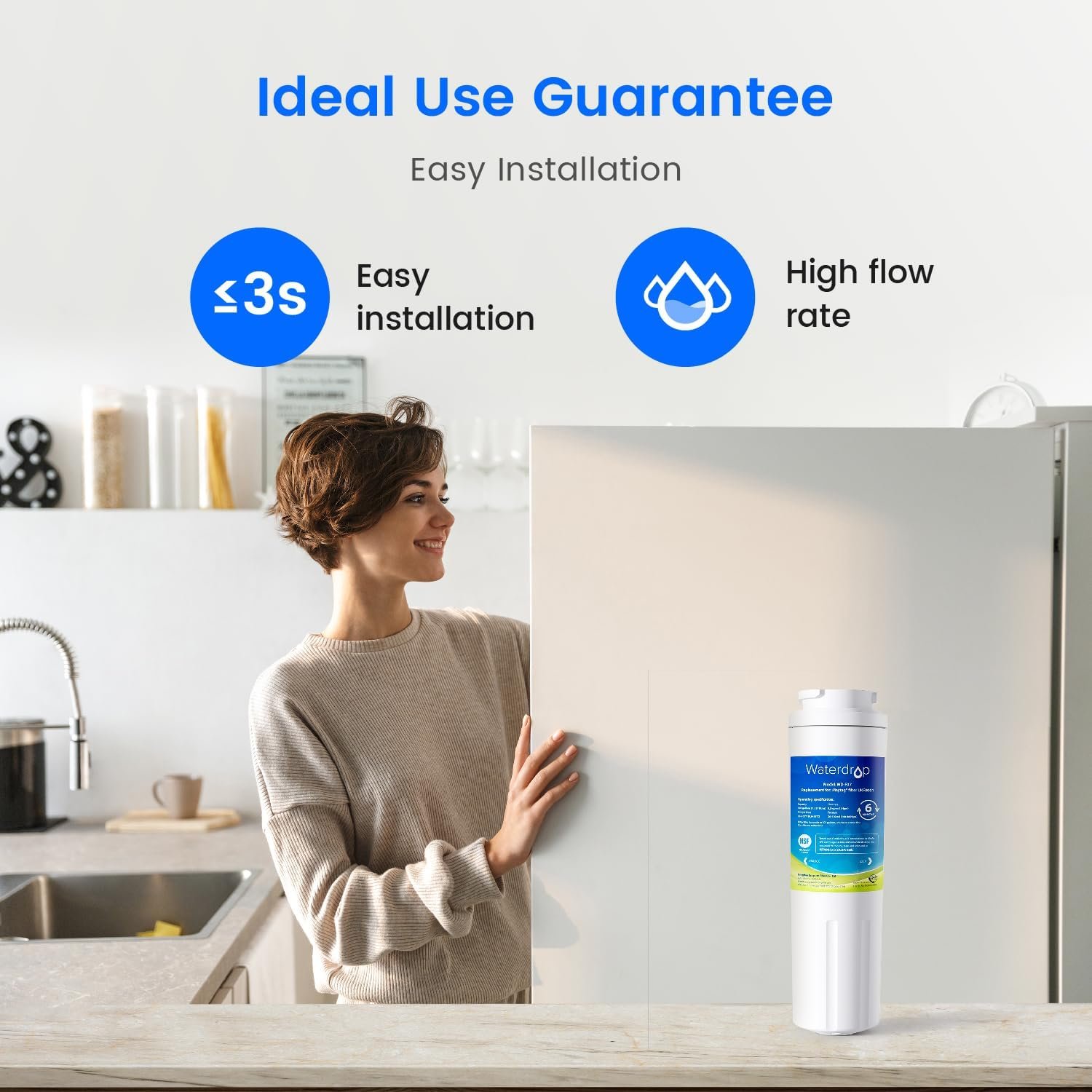 Waterdrop EDR4RXD1 Compatible with EveryDrop Filter 4, Whirlpool UKF8001, 4396395, Maytag UKF8001AXX-200, UKF8001AXX-750, WD-F07, Refrigerator Water Filter, 2 Filters