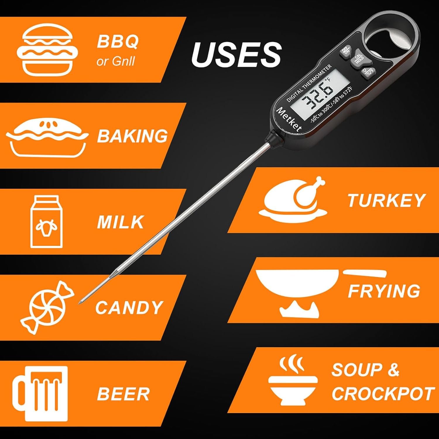 Waterproof Digital Food Thermometer 2 Pack, Instant Read Meat Thermometer for Cooking and Baking, Long Probe Thermometer for Grill BBQ Smoker Oven Oil Milk Candy Wine Thermometer Waterproof Digital Food Thermometer 2 Pack, Instant Read Meat Thermometer for Cooking and Baking, Long Probe Thermometer for Grill BBQ Smoker Oven Oil Milk Candy Wine Thermometer