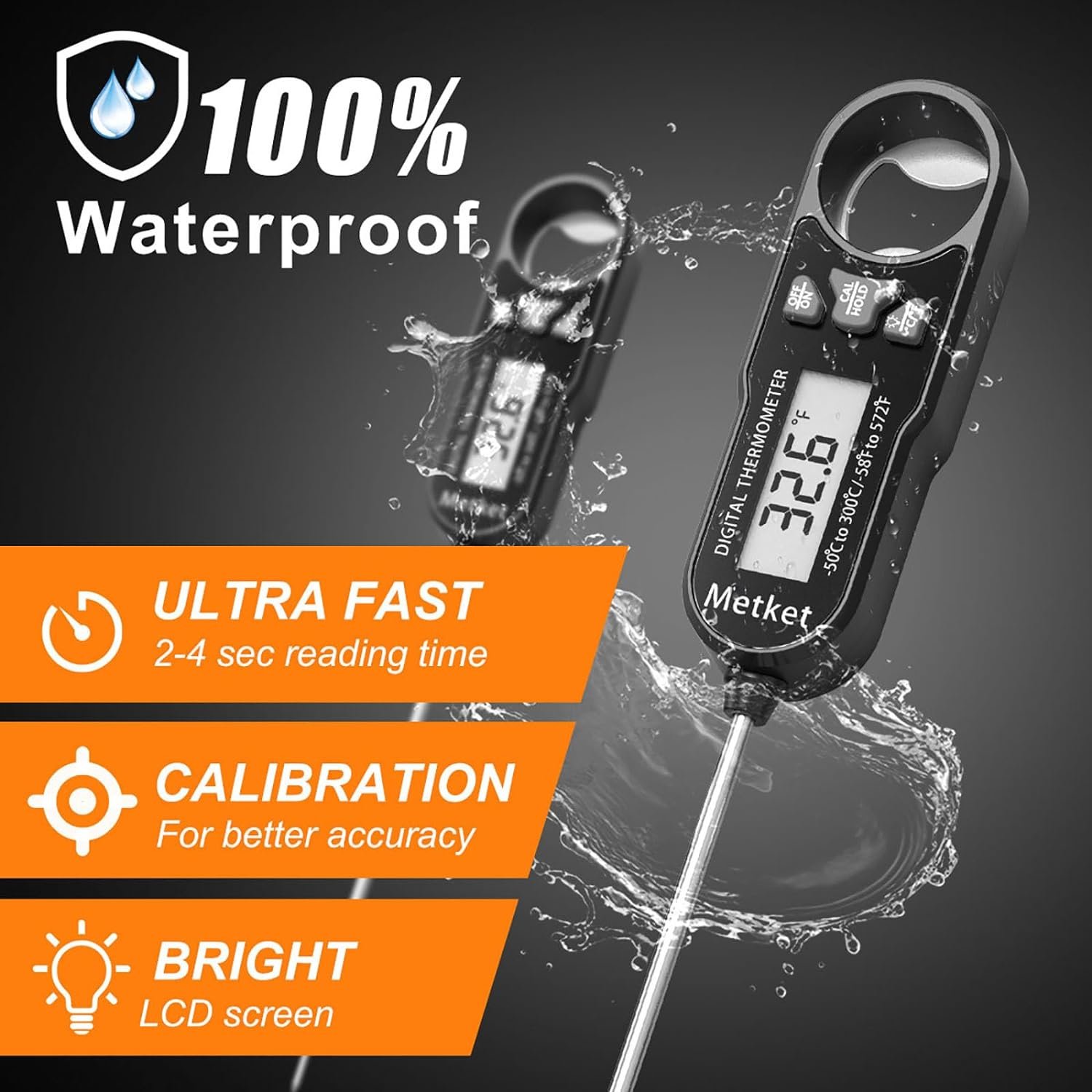 Waterproof Digital Food Thermometer 2 Pack, Instant Read Meat Thermometer for Cooking and Baking, Long Probe Thermometer for Grill BBQ Smoker Oven Oil Milk Candy Wine Thermometer Waterproof Digital Food Thermometer 2 Pack, Instant Read Meat Thermometer for Cooking and Baking, Long Probe Thermometer for Grill BBQ Smoker Oven Oil Milk Candy Wine Thermometer