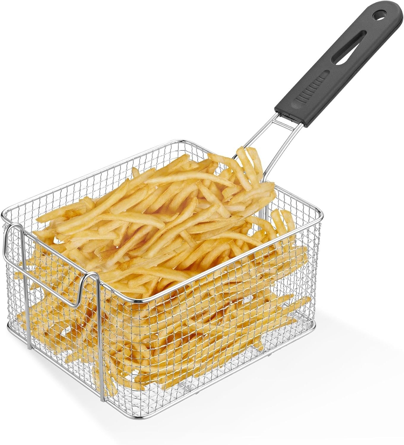 WeChef Deep Fryer Baskets with non-slip Handle 7 7/8 x 6 7/8 x 3 15/16 Heavy Duty Construction Fryer Basket for Commercial Restaurant Roadside Stall Black