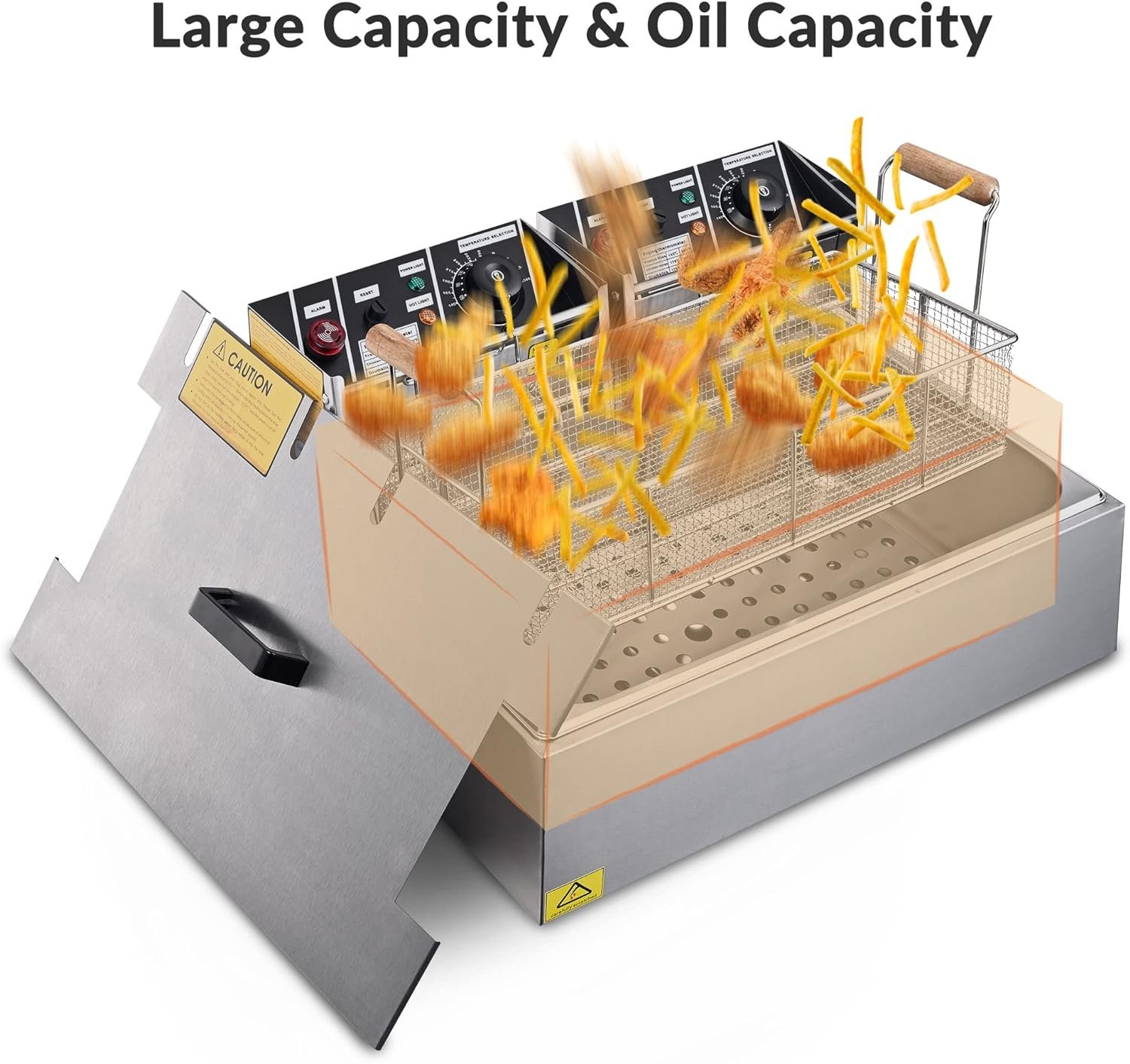 WeChef Deep Fryer Baskets with non-slip Handle 7 7/8 x 6 7/8 x 3 15/16 Heavy Duty Construction Fryer Basket for Commercial Restaurant Roadside Stall Black