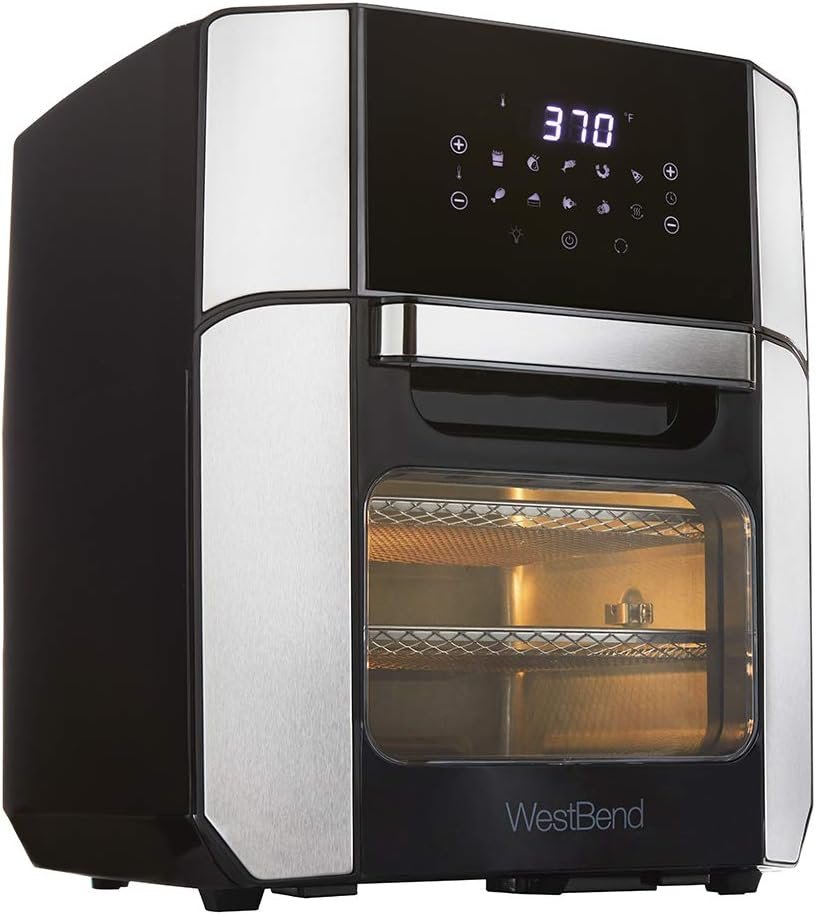 West Bend AFWB12BK13 Electric Air Fryer Oven, Countertop Air Fryer Rotisserie Combo with 10 Digital Quick Menu Presets, 1700 W, 12.6 Qt, Black West Bend AFWB12BK13 Electric Air Fryer Oven, Countertop Air Fryer Rotisserie Combo with 10 Digital Quick Menu Presets, 1700 W, 12.6 Qt, Black