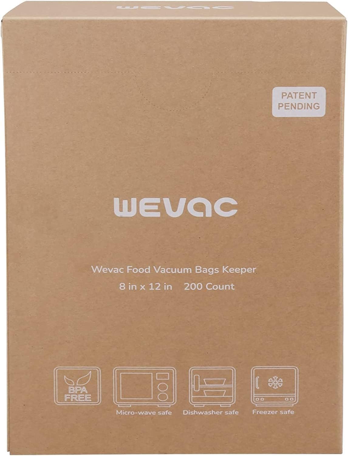 Wevac 6x10  8x12 300 Count Food Vacuum Sealer Bags Keeper, PreCut Quart, Ideal for Food Saver, BPA Free, Commercial Grade, Great for storage, meal prep and Sous Vide