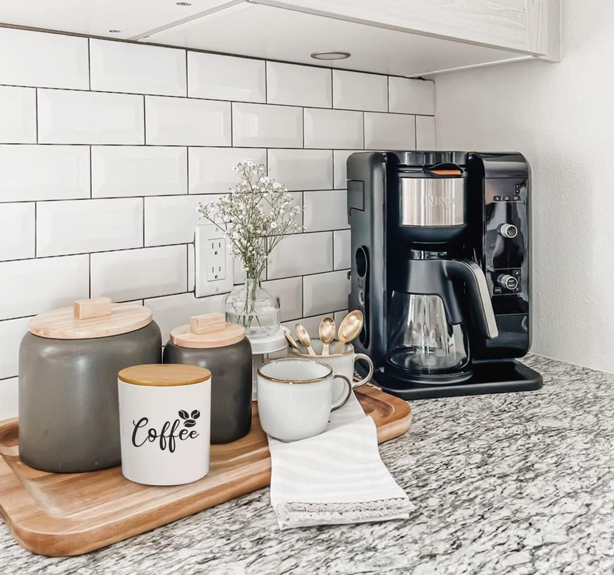 WHING Matte White Kitchen Circular Ceramic Coffee Jars, Dishwasher Safe, Easy to Clean Airtight Seal Damp-Proof Ceramic Food Storage Containers with Bamboo Lids (7oz, Mini Size) WHING Matte White Kitchen Circular Ceramic Coffee Jars, Dishwasher Safe, Easy to Clean Airtight Seal Damp-Proof Ceramic Food Storage Containers with Bamboo Lids (7oz, Mini Size)