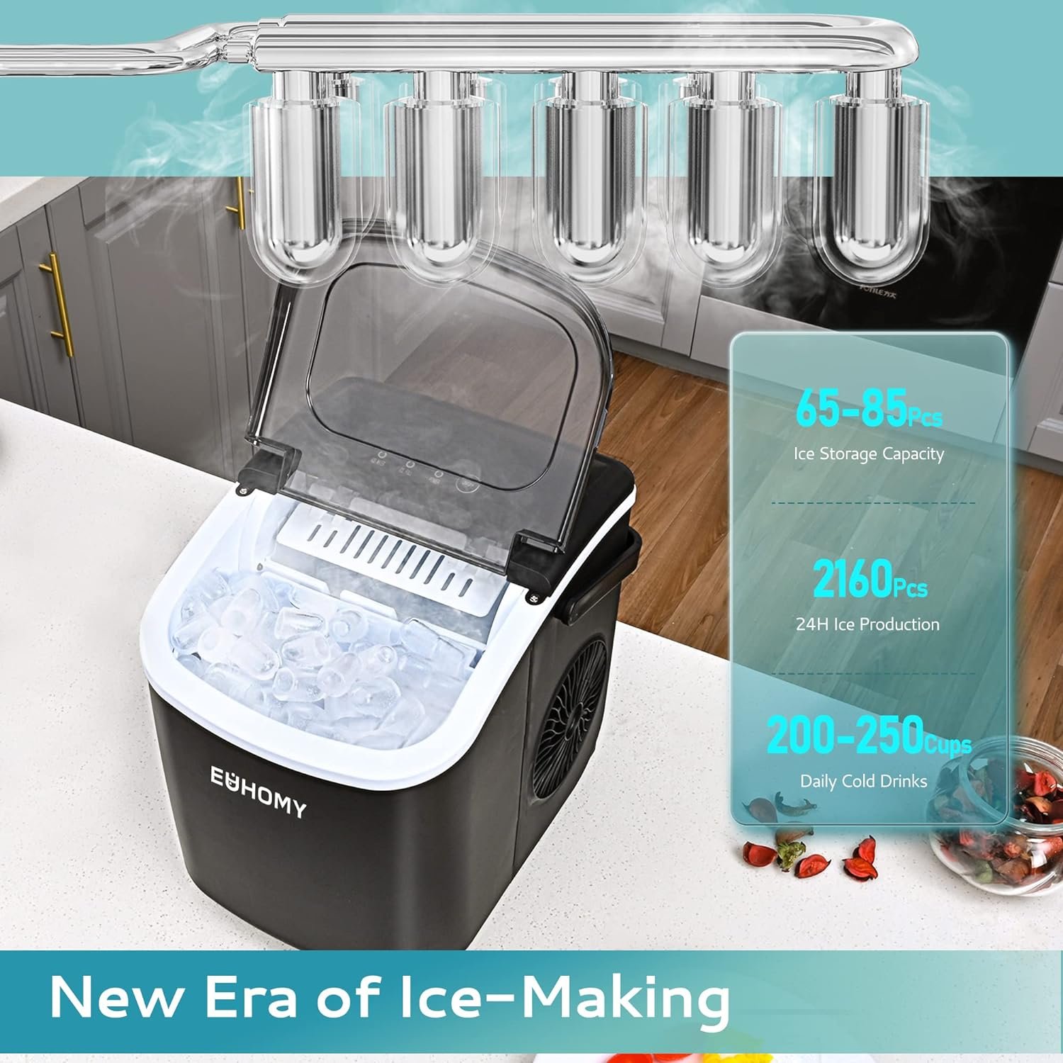 Whynter BR-130SBS 120 Can Capacity 3.1 cu. ft. Beverage Refrigerator and cooler  EUHOMY Countertop Ice Maker Machine with Handle, 26lbs in 24Hrs