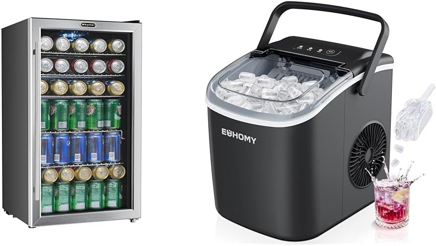 Whynter BR-130SBS 120 Can Capacity 3.1 cu. ft. Beverage Refrigerator and cooler  EUHOMY Countertop Ice Maker Machine with Handle, 26lbs in 24Hrs