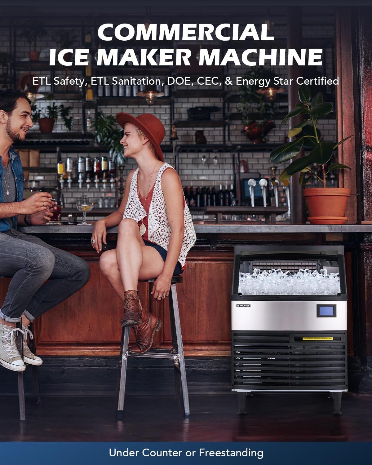 WILPREP Commercial Ice Maker Machine 145LBS/24H 550W Stainless Steel with 30LBS Storage Capacity, 72 Ice Cubes Ready in 11-15Mins, Include Water Filter, Scoop, Connection Hose
