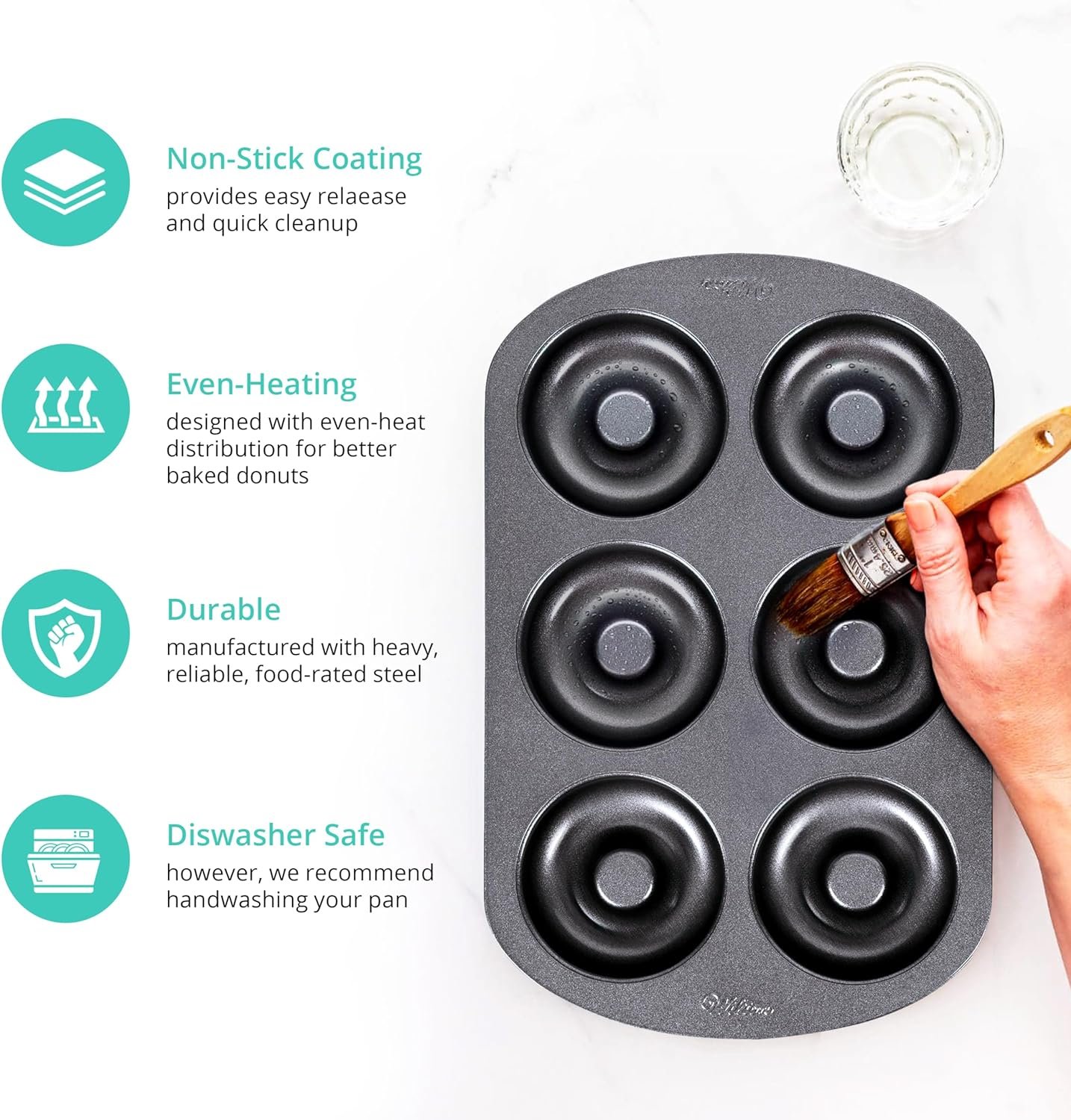 Wilton Donut Pan 2-Piece Set, 6-Cavity Mini, and 12-Cavity Standard Donuts, Scratch Resistant and Nonstick Doughnut Pan with Doughnut Molds, Made of Long Lasting Carbon Steel Construction Heats Evenly