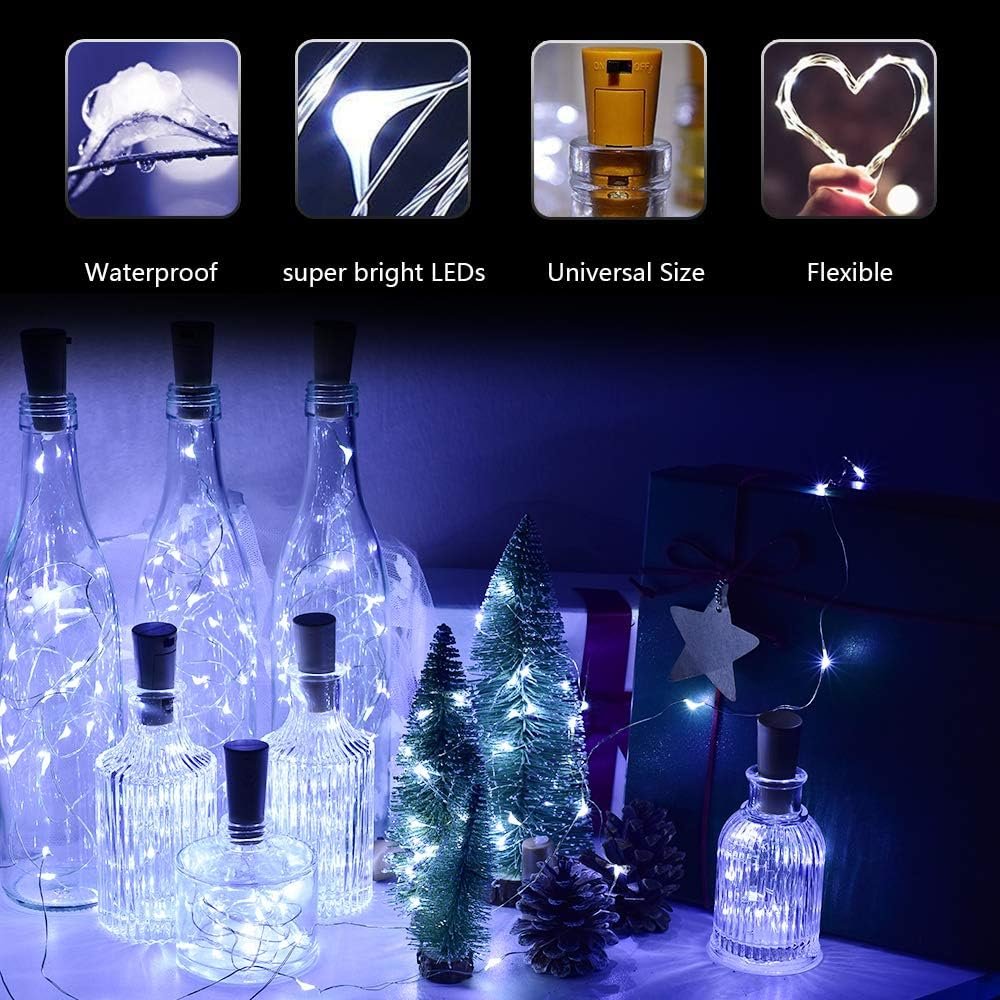 Wine Bottle Lights with Cork, 10 Pack with 12 Replacement Batteries Mini Fairy String Lights Battery Operated, Party Decoration for Wedding Christmas Halloween Bar Mason Jar -Cool White