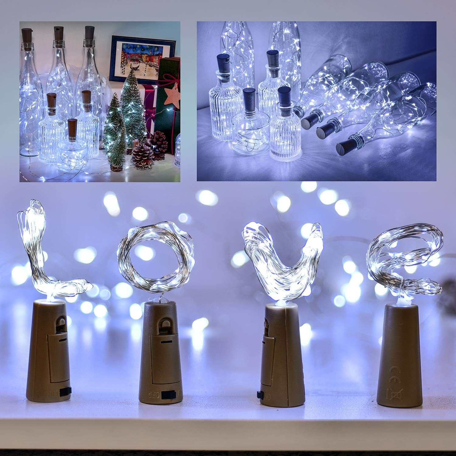 Wine Bottle Lights with Cork, 10 Pack with 12 Replacement Batteries Mini Fairy String Lights Battery Operated, Party Decoration for Wedding Christmas Halloween Bar Mason Jar -Cool White