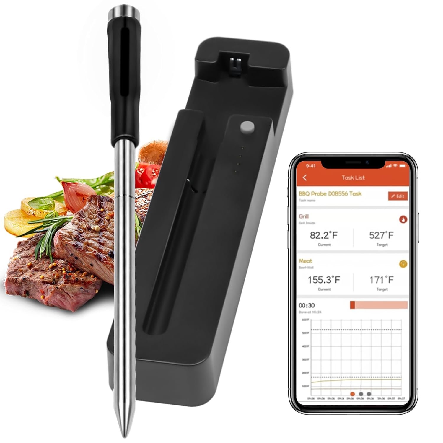 Wireless Smart Meat Thermometer for Grilling and Smoking, Bluetooth Food Cooking Thermometer Probe with Dual Temp Sensors for BBQ, Grill, Smoker, Oven, Kitchen, Rotisserie, Smart APP Control Wireless Smart Meat Thermometer for Grilling and Smoking, Bluetooth Food Cooking Thermometer Probe with Dual Temp Sensors for BBQ, Grill, Smoker, Oven, Kitchen, Rotisserie, Smart APP Control