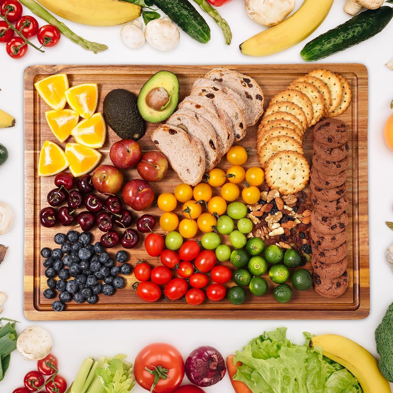 Wood Cutting Boards for Kitchen, 17 x 12 Inch Acacia Wooden Cutting Board, Winnsty Large Wood Chopping Board with Juice Groove and Handles Heavy Duty Charcuterie Board (Large)