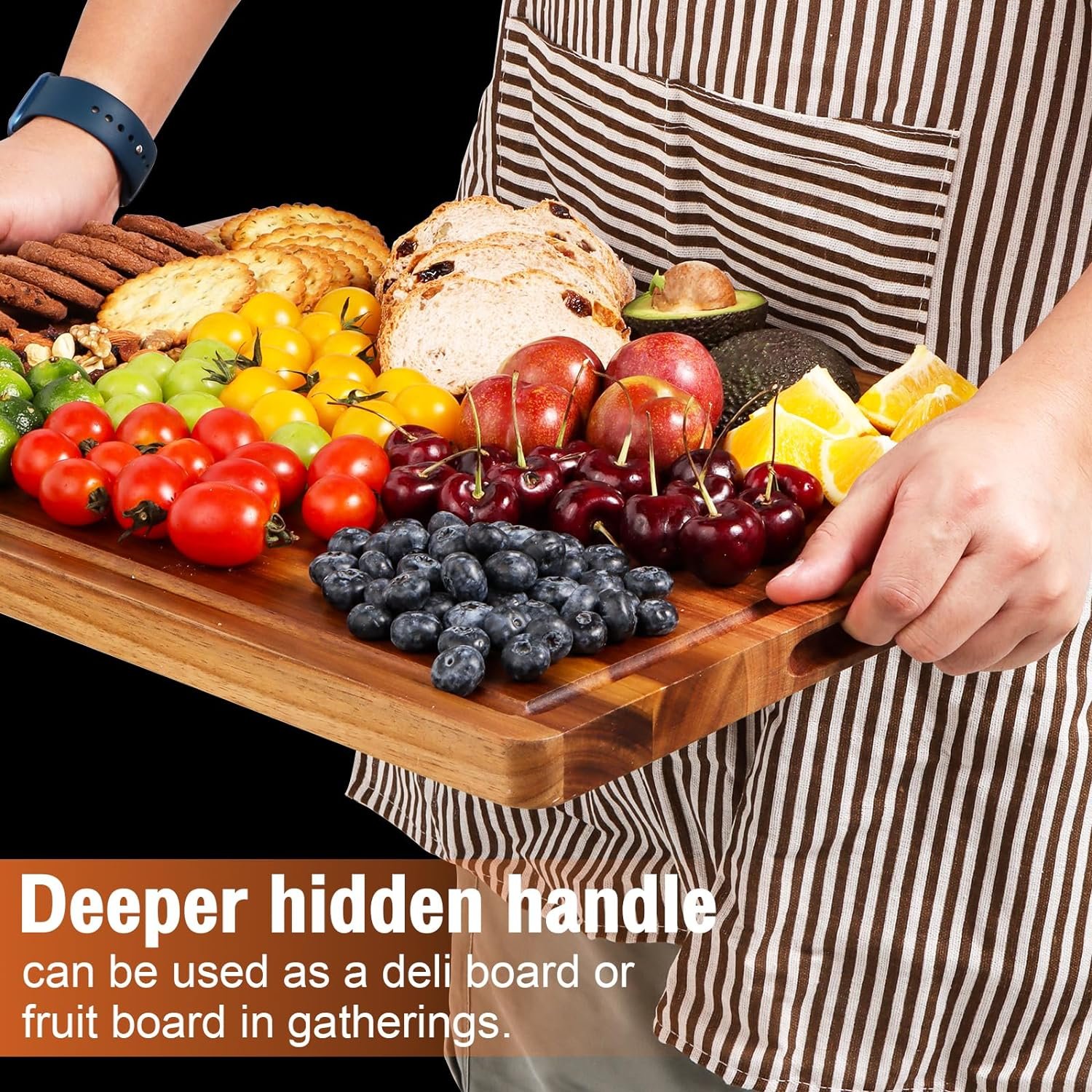 Wood Cutting Boards for Kitchen, 17 x 12 Inch Acacia Wooden Cutting Board, Winnsty Large Wood Chopping Board with Juice Groove and Handles Heavy Duty Charcuterie Board (Large)