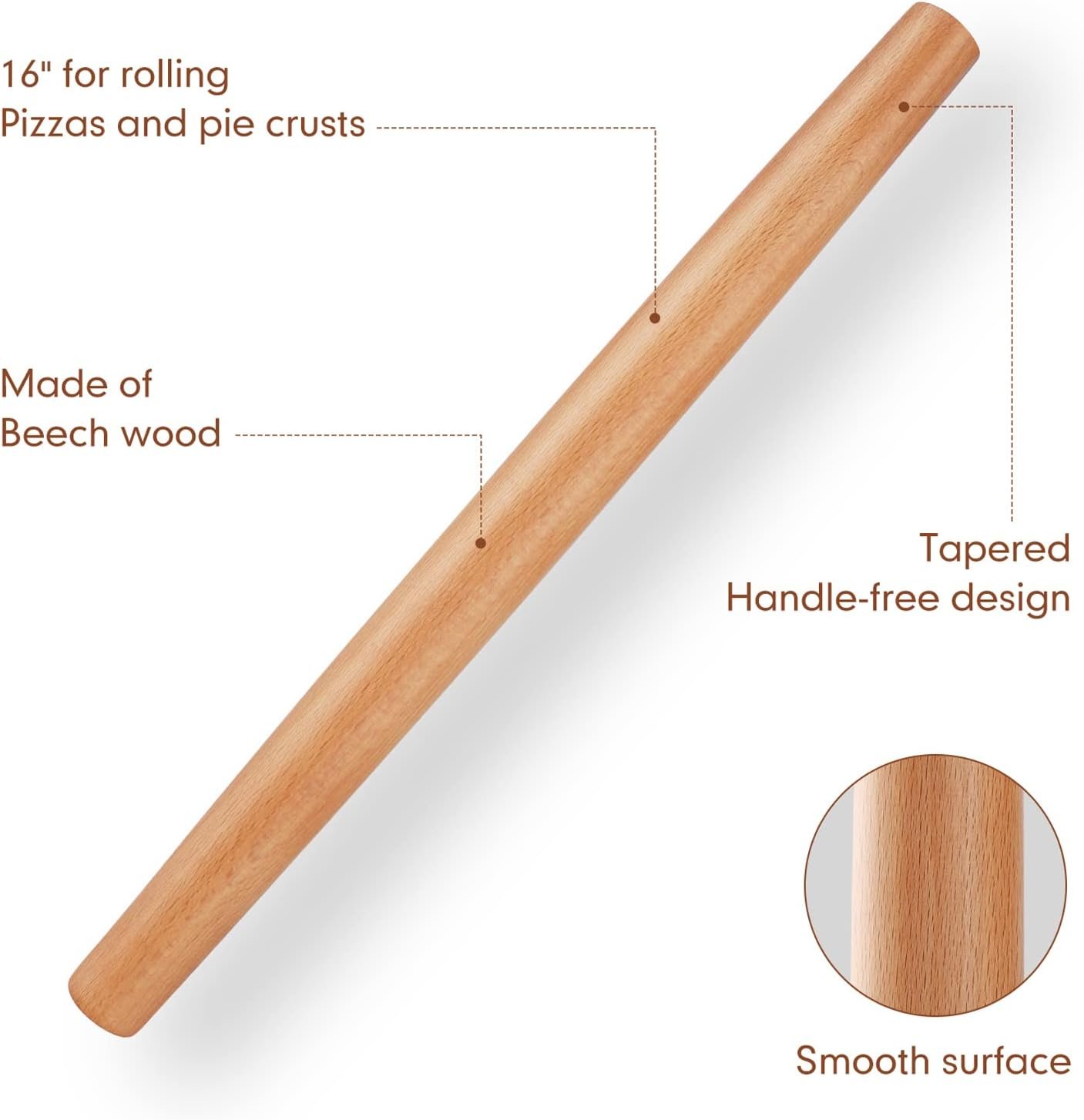 Wood French Rolling Pin for Baking, QUELLANCE Wooden Dough Roller with Silicone Baking Mat, Beech Wood Rolling Pins for Baking Dough, Pizza, Pie, Pastries, Pasta and Cookies,Blue Pastry Mat
