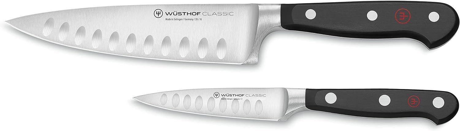 Wüsthof Classic Hollow Edge 2-Piece Chefs Knife Set, Black, 6-inch and 3.5-inch