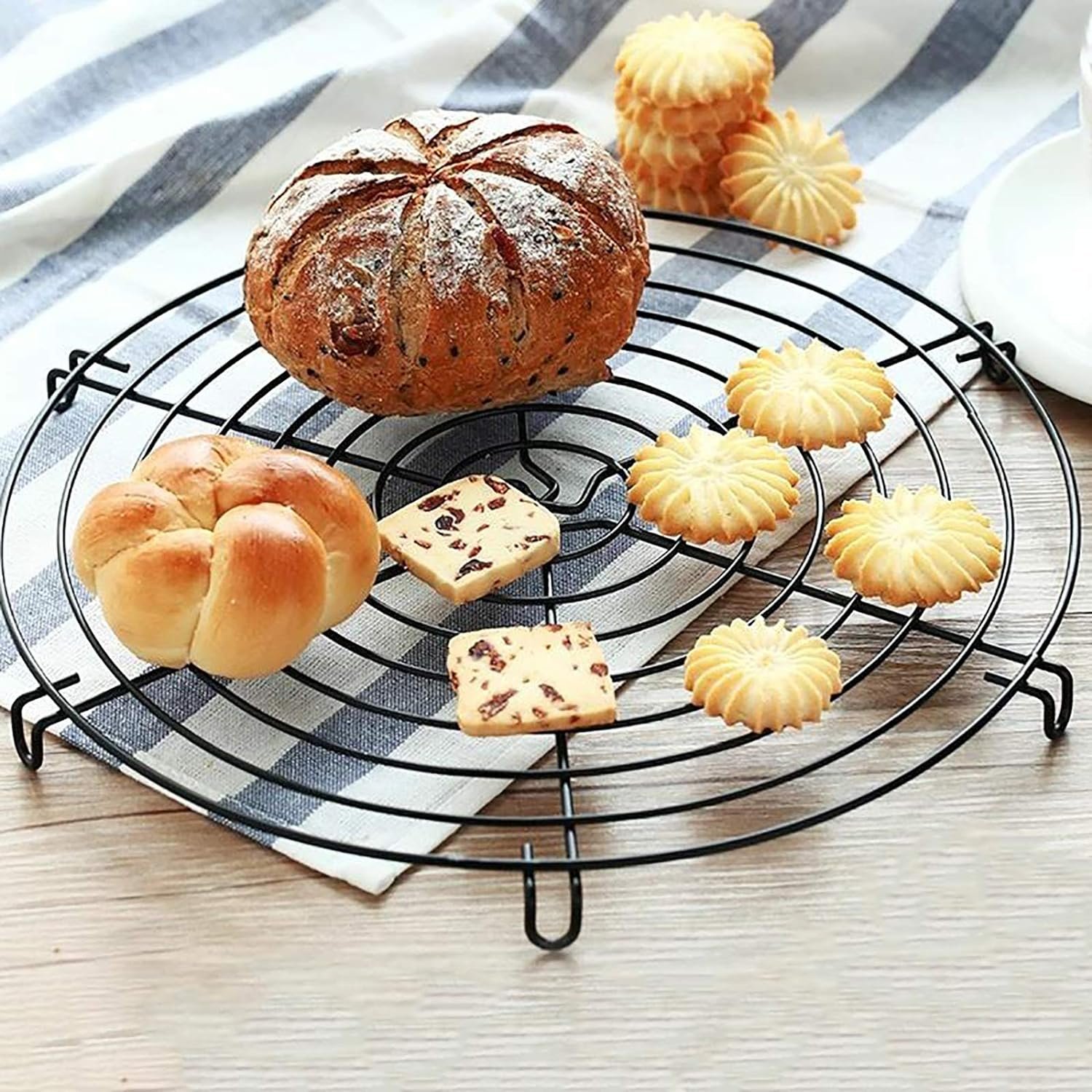 WUWEOT 4 Pack Cake Cooling Racks, 12 Inch Round Food Photography Prop Rack, Iron Wire Baking Steaming Rack for Cooking Steaming Cooling Drying Baking, Bonus Cake Cream Scrape