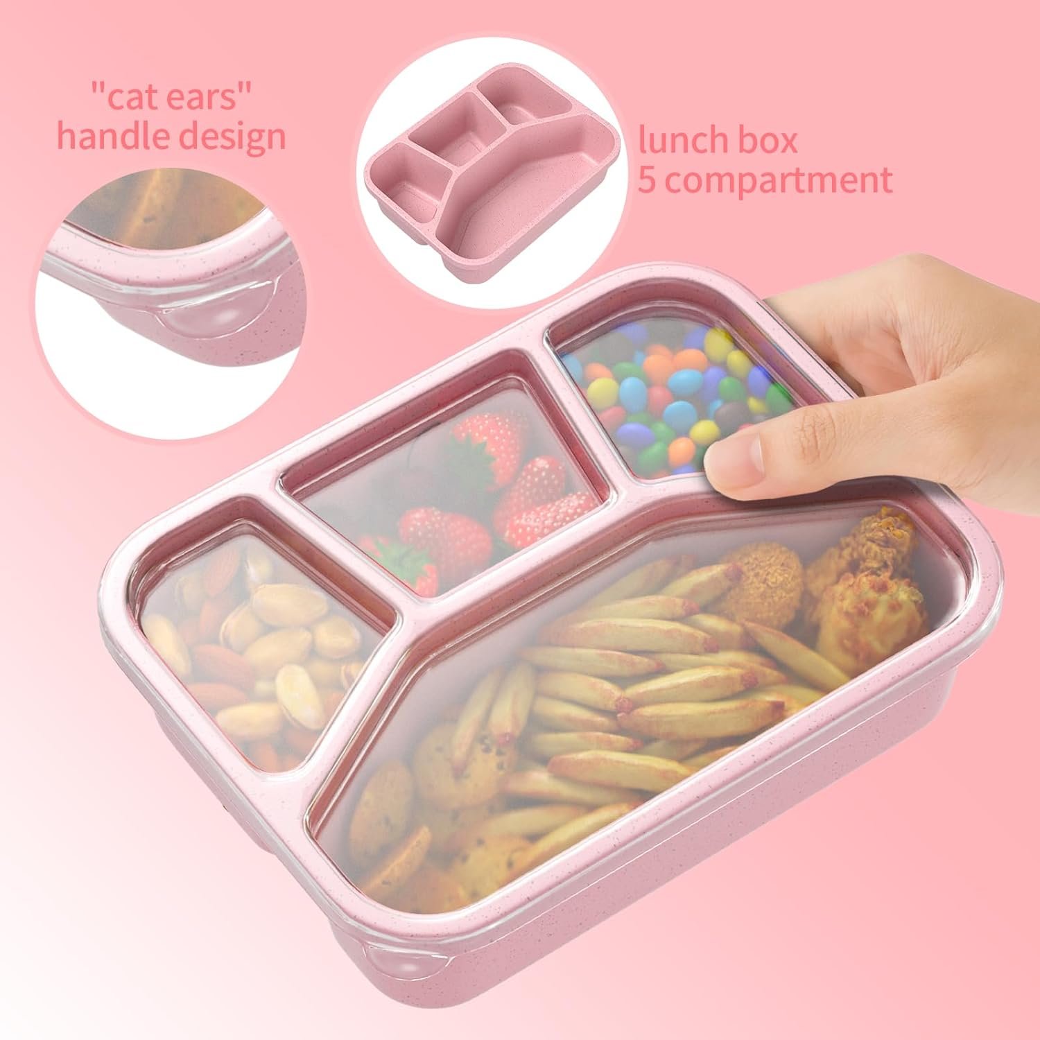 XGXN Bento Box Adult Lunch Box (4 Pack), 4-Compartment Meal Prep Container for Kids, Reusable Food Storage Containers with Transparent Lids, No BPA, Microwaveable (Wheat (Green/Blue/Pink/Beige))