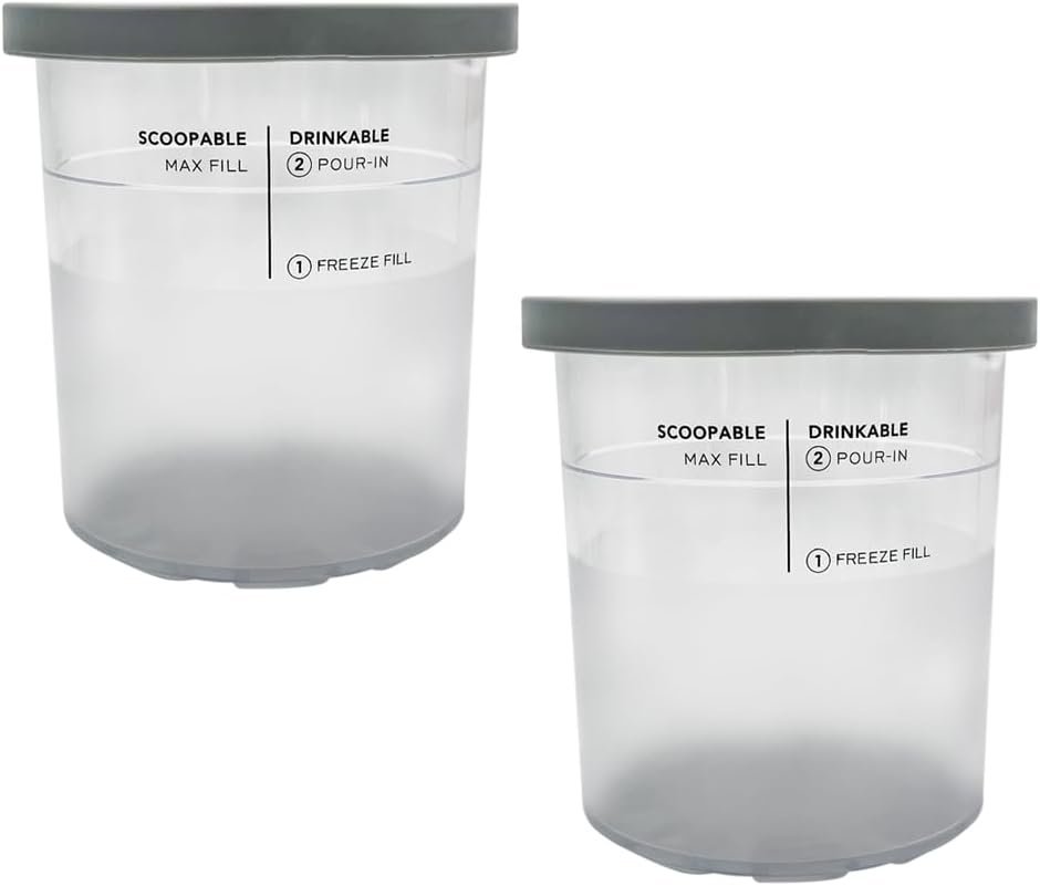 XL Family Size Ice Cream Pint Containers, Compatible with Ninja NC501 CREAMi Deluxe 11-in-1 Ice Cream  Frozen Treat Maker and model: NC500, NC501, NC501H, NC501HBL and NC501HGN. (GRAY)