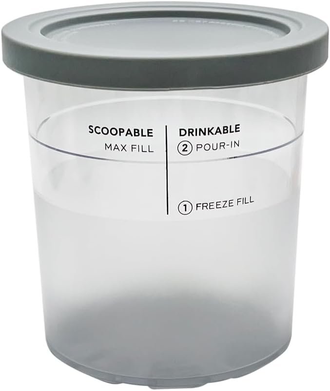 XL Family Size Ice Cream Pint Containers, Compatible with Ninja NC501 CREAMi Deluxe 11-in-1 Ice Cream  Frozen Treat Maker and model: NC500, NC501, NC501H, NC501HBL and NC501HGN. (GRAY)