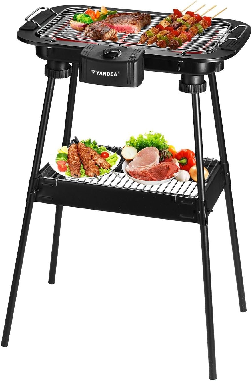 YANDEA Electric Barbecue Grill, 1700W Smokeless In/Outdoor Electric Grill, 2 IN 1 BBQ Grills with Temperature Control Portable Removable Non-Stick Coating for Cooking, BBQ Party