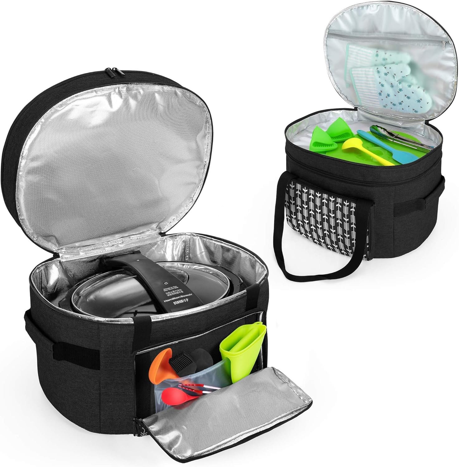 YARWO Slow Cooker Travel Bag with Bottom Board Compatible with Crock-Pot and Hamilton Beach 6-8 Quart Oval Slow Cooker, Double Layers Slow Cooker Carrier, Gray with Arrow (Bag Only, Patent Pending) YARWO Slow Cooker Travel Bag with Bottom Board Compatible with Crock-Pot and Hamilton Beach 6-8 Quart Oval Slow Cooker, Double Layers Slow Cooker Carrier, Gray with Arrow (Bag Only, Patent Pending)