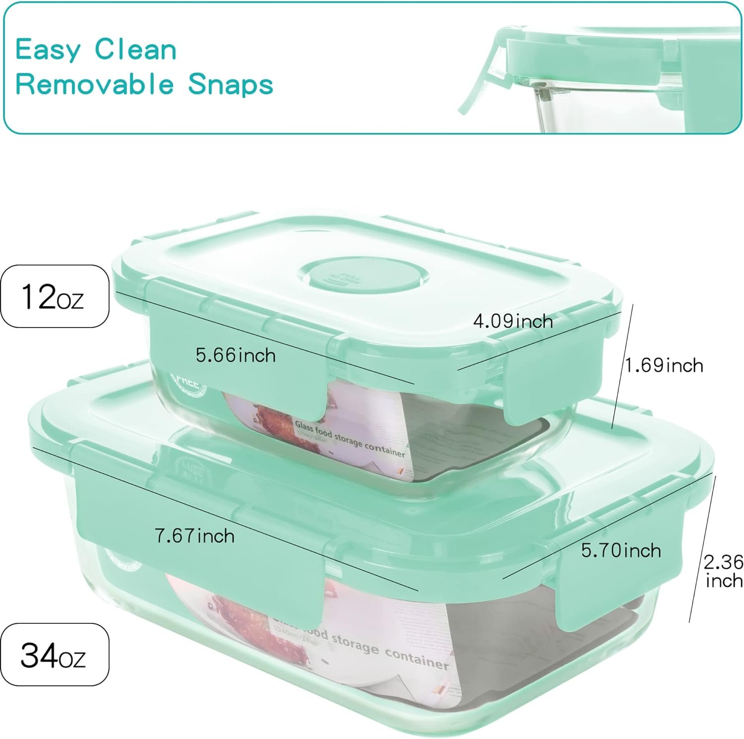 YARYOUNG Glass Food Storage Containers with Lids and Steam Vents Set of 10, Microwave and Dishwasher Safe, Mint