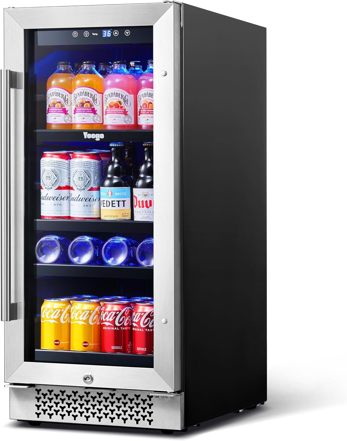Yeego Beverage Refrigerator, 15 Inch Beverage Fridge, 80 Cans Beer Fridge with Advanced Cooling System(34-54°F), Built-in or Freestanding for Drink Soda Wine Water, Quiet Operation Yeego Beverage Refrigerator, 15 Inch Beverage Fridge, 80 Cans Beer Fridge with Advanced Cooling System(34-54°F), Built-in or Freestanding for Drink Soda Wine Water, Quiet Operation