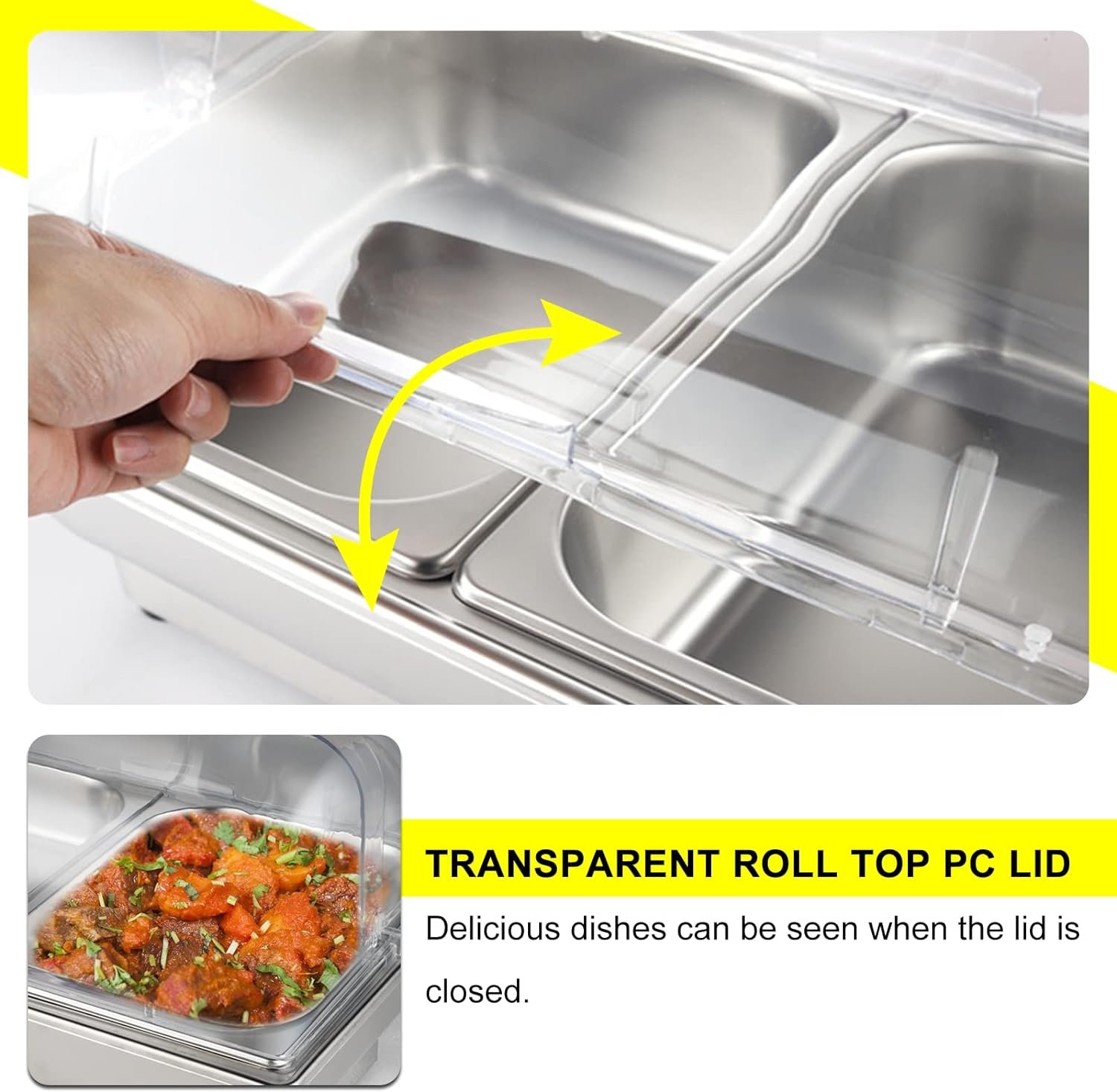 YMJOINMX Roll Top Chef Chafing Dish Buffet Set 2 Pan Food Warmer Buffet Servers and Warmers Digital Display Temperature Warming Tray Bain Marie Food Warmer for Parties Commercial Food Steam Table