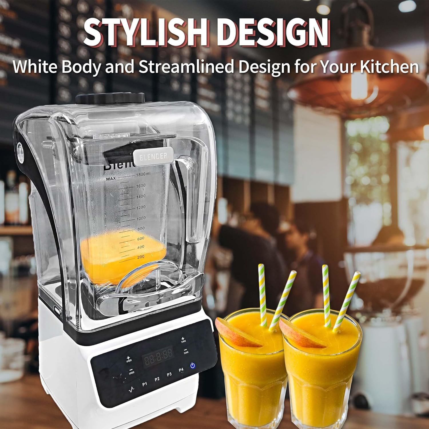 Yovtekc Commercial Blender for Shakes and Smoothies, 1.8L(61oz) High-speed Professional Blender for Kitchen, Countertop Blender with Sound Shield for Frozen Fruit Smoothies, 2200W 110V White