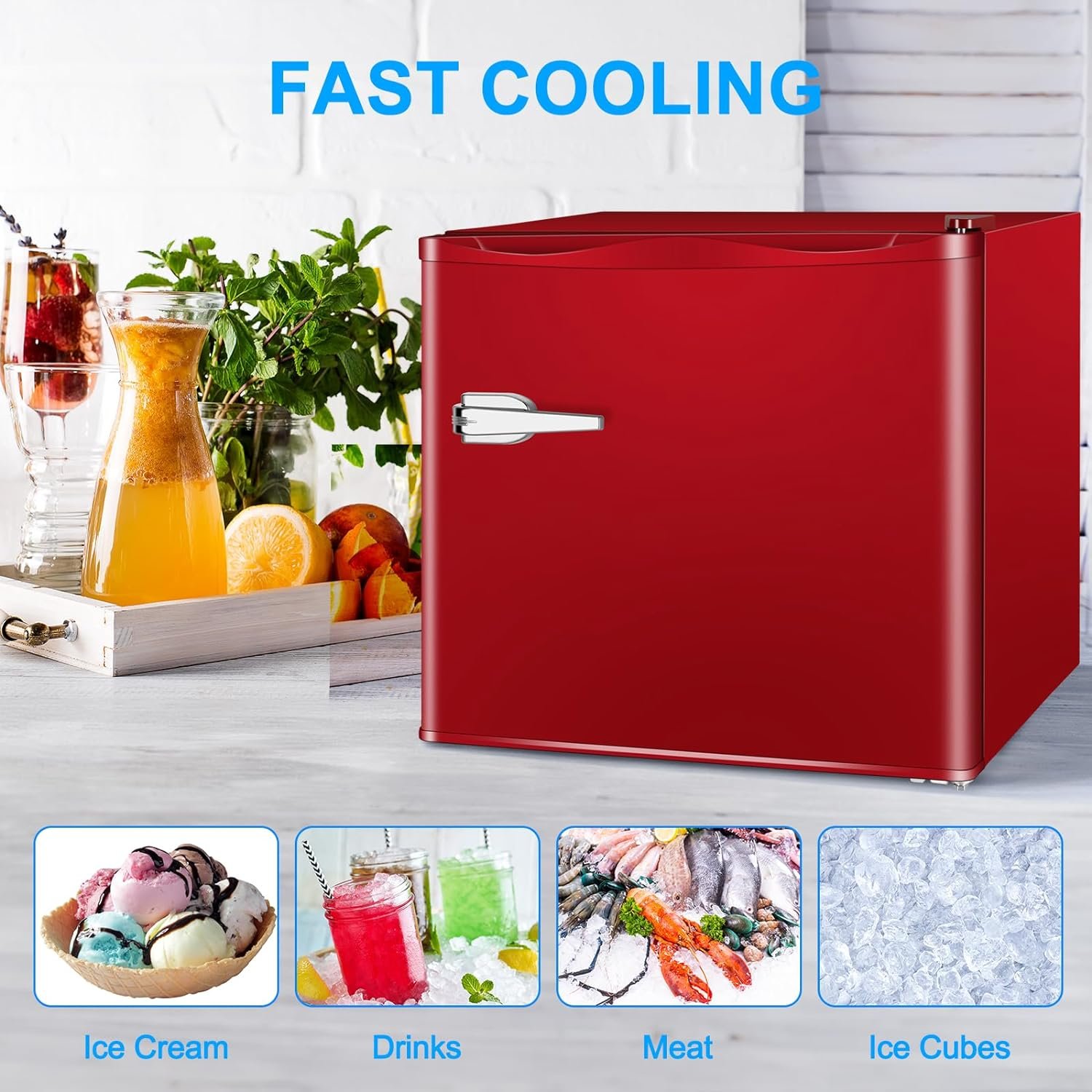ZAFRO 1.2 Cu.ft Single Door Compact Mini Home/Apartment/Office Upright Freezer, red