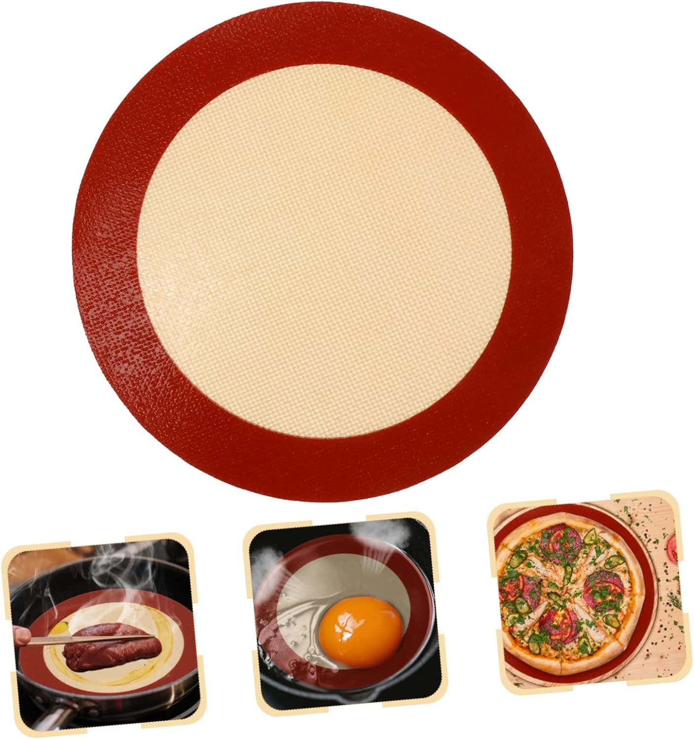 Zerodeko 2pcs Round Silicone Baking Mat Red Non Stick Baked Pizza