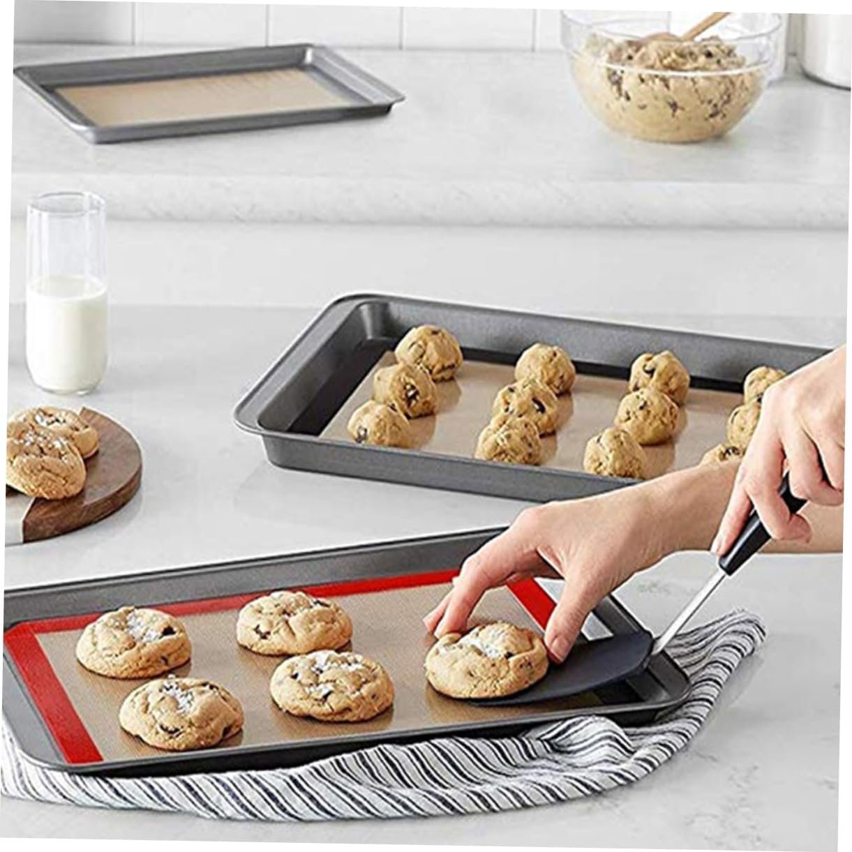 Zerodeko Silicone Baking Mat Nonstick Kneading Board Square Baking Pan Small Timing Belt Pulley Outdoor Griddle Grill Non Stick Baking Mat Crackers Food Grade Red Bread