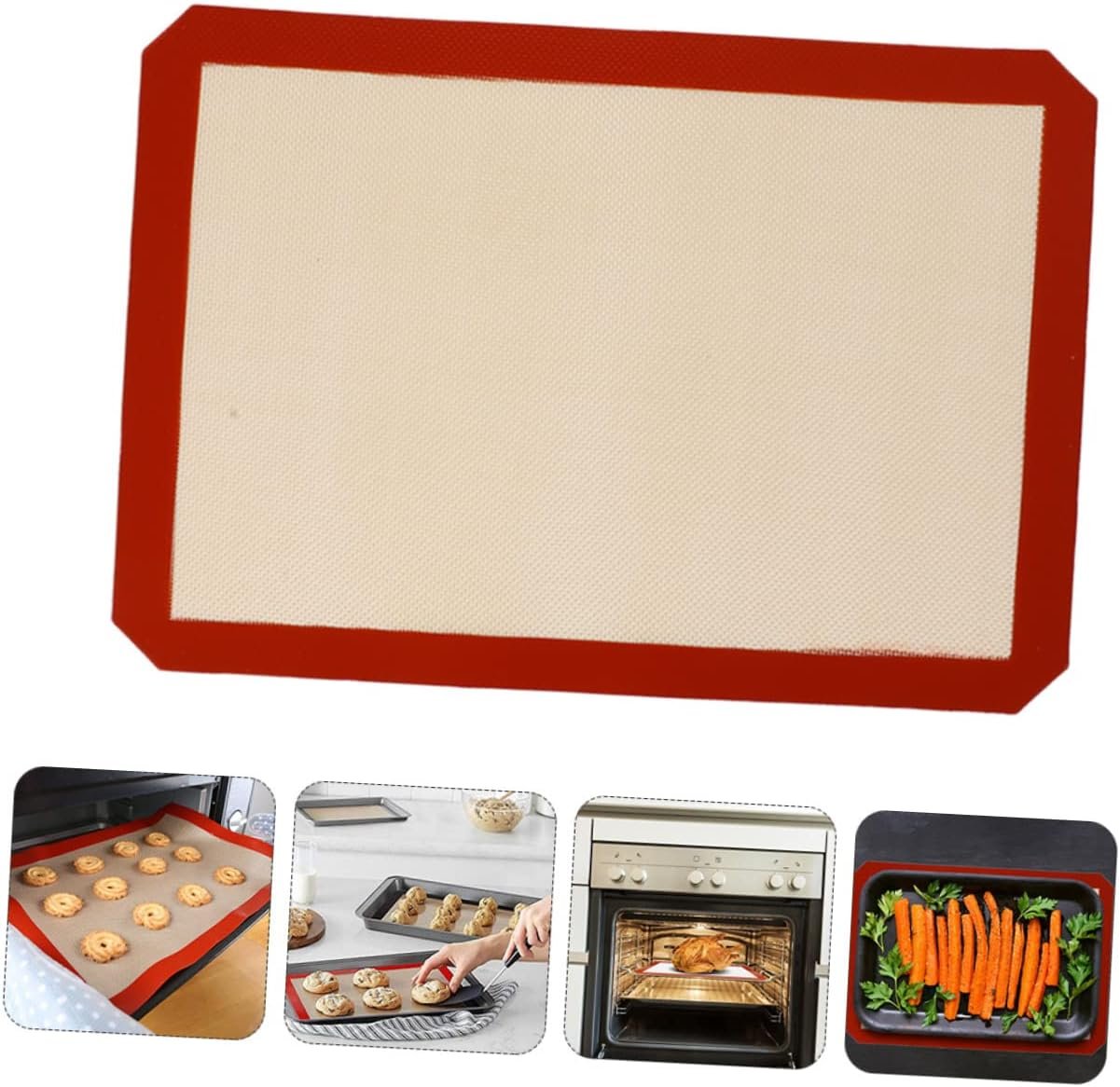 Zerodeko Silicone Baking Mat Nonstick Kneading Board Square Baking Pan Small Timing Belt Pulley Outdoor Griddle Grill Non Stick Baking Mat Crackers Food Grade Red Bread