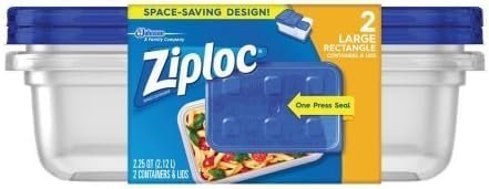 Ziploc Storage Containers Large Rectangle 2 Pack One Press Seal 2.25 QUART