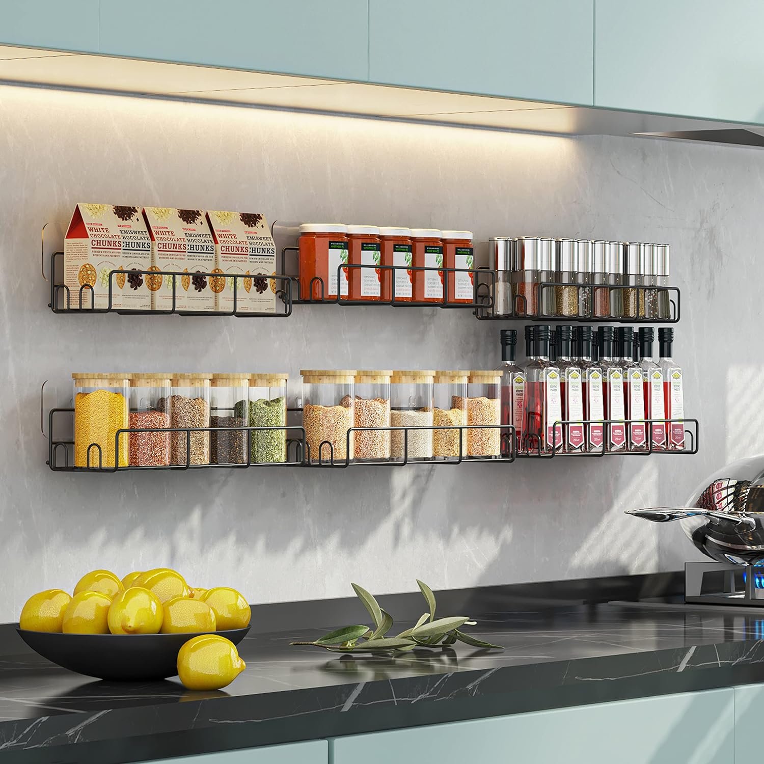 ZL HOUSE 6 Pack Spice Rack Organizer, Upgraded Adhesive for Spice Shelf Installation Without Holes, Wall Mounted Spice Rack for Kitchen Cabinet, Wall, Pantries, Pantry Door ZL HOUSE 6 Pack Spice Rack Organizer, Upgraded Adhesive for Spice Shelf Installation Without Holes, Wall Mounted Spice Rack for Kitchen Cabinet, Wall, Pantries, Pantry Door