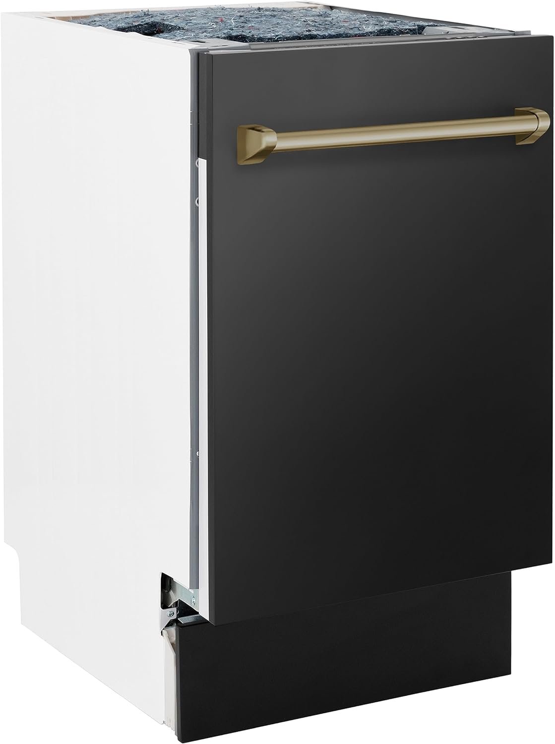 ZLINE Autograph Edition 18 Compact 3rd Rack Top Control Dishwasher in Black Stainless Steel with Champagne Bronze Handle, 51dBa (DWVZ-BS-18-CB)
