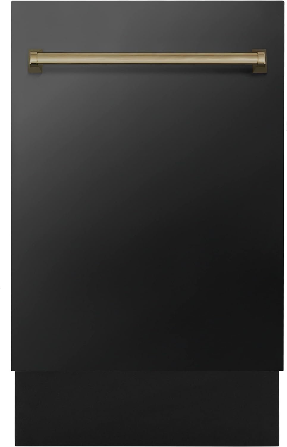 ZLINE Autograph Edition 18 Compact 3rd Rack Top Control Dishwasher in Black Stainless Steel with Champagne Bronze Handle, 51dBa (DWVZ-BS-18-CB)