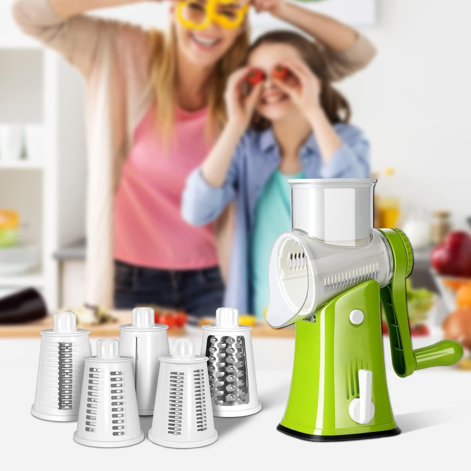 ZNM Rotary Cheese Grater, Hand Crank Cheese Grater with Handle  5 Interchangeable Blades, Plastic Round Mandoline Slicer for kitchen, Vegetable Cutter for Nut, Carrot, Cucumber, Fruit, Send Gloves ZNM Rotary Cheese Grater, Hand Crank Cheese Grater with Handle  5 Interchangeable Blades, Plastic Round Mandoline Slicer for kitchen, Vegetable Cutter for Nut, Carrot, Cucumber, Fruit, Send Gloves