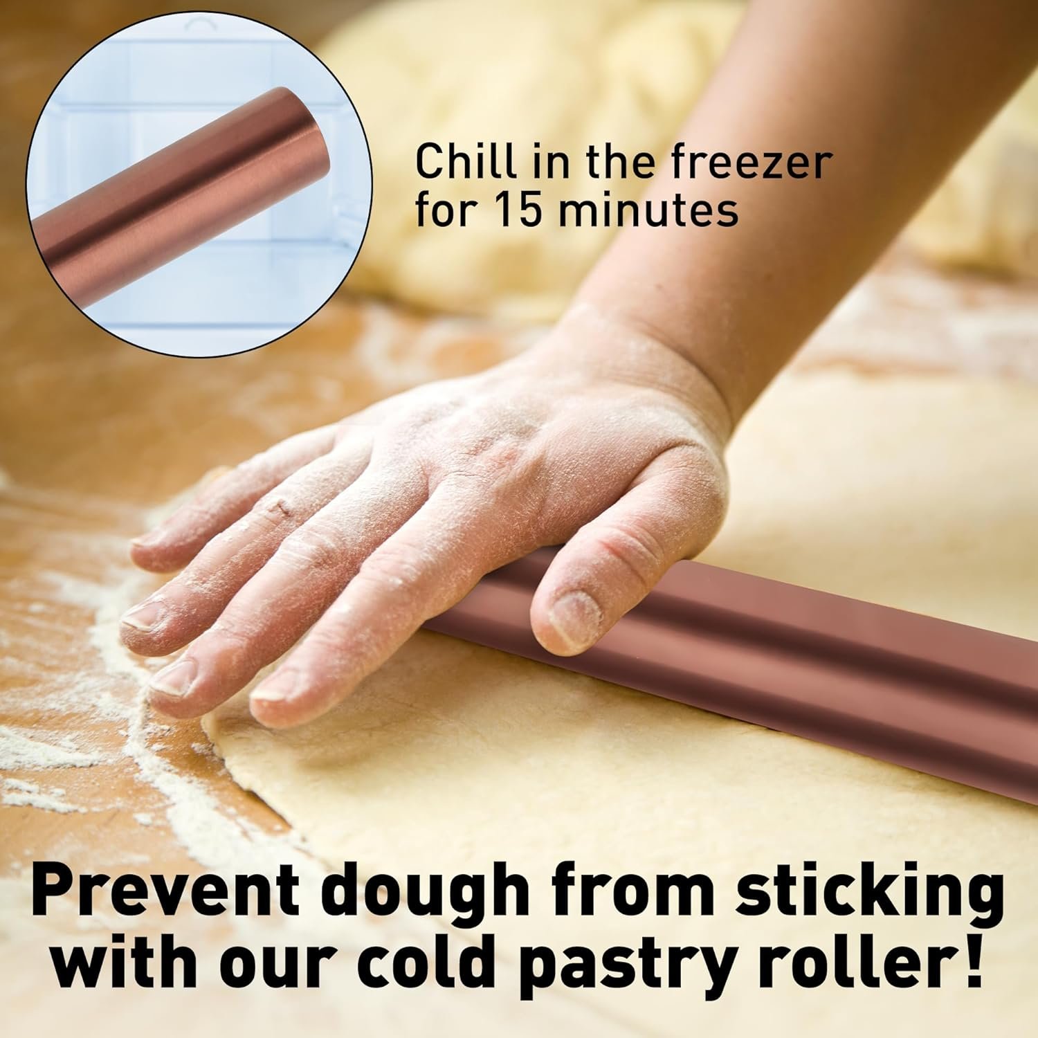 Zulay Kitchen 15.9 inch Professional Stainless Steel Rolling Pin - Lightweight Metal French Rolling Pin - Perfect for Baking, Fondant, Pizza Dough Roller, Dumpling - Copper