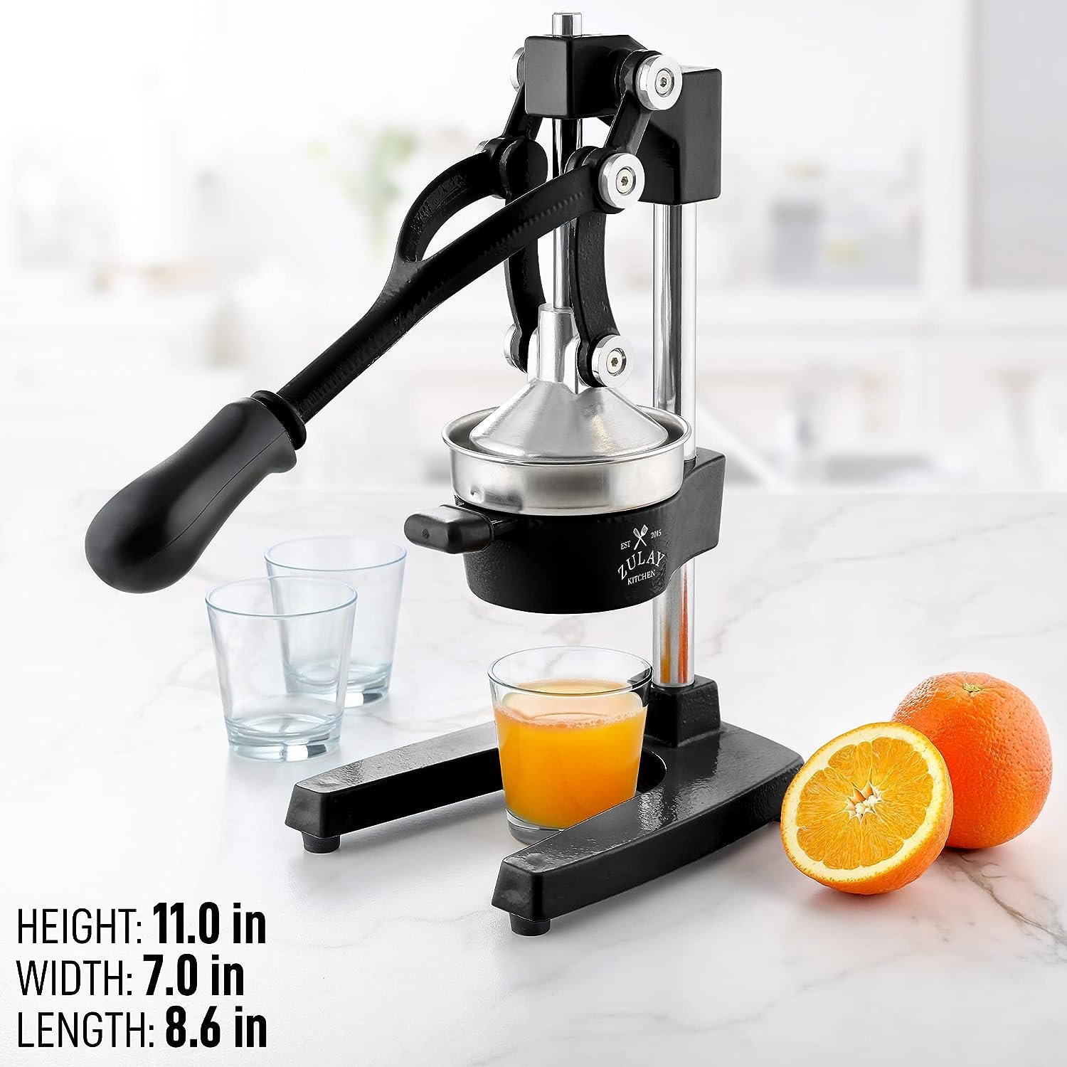 Zulay Kitchen Cast-Iron Orange Juice Squeezer - Heavy-Duty, Easy-to-Clean, Professional Citrus Juicer - Durable Stainless Steel Lemon Squeezer - Sturdy Manual Citrus Press  Orange Squeezer (Black)